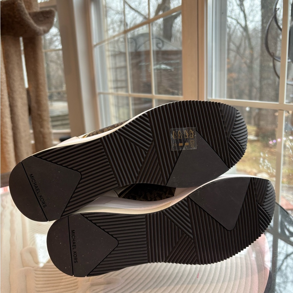 Michael Kors Georgie Cream and Brown Logo Sneakers - Picture 6 of 6